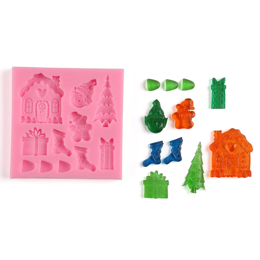 Christmas Series Silicone Mold Santa Pine Tree Fondant Cake Mould DIY Cake Decorating Tools Gumpaste Chocolate Candy Clay Moulds