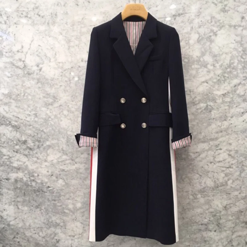 

[EWQ] Autumn New Pattern Notched Neck Long Sleeve Hit Colors Double Breasted Striped Casual Suit Jacket Women AH96401XL