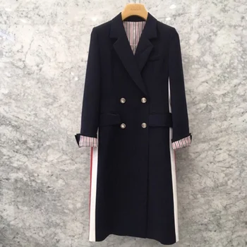 

[EWQ] Autumn New Pattern Notched Neck Long Sleeve Hit Colors Double Breasted Striped Casual Suit Jacket Women AH96401XL