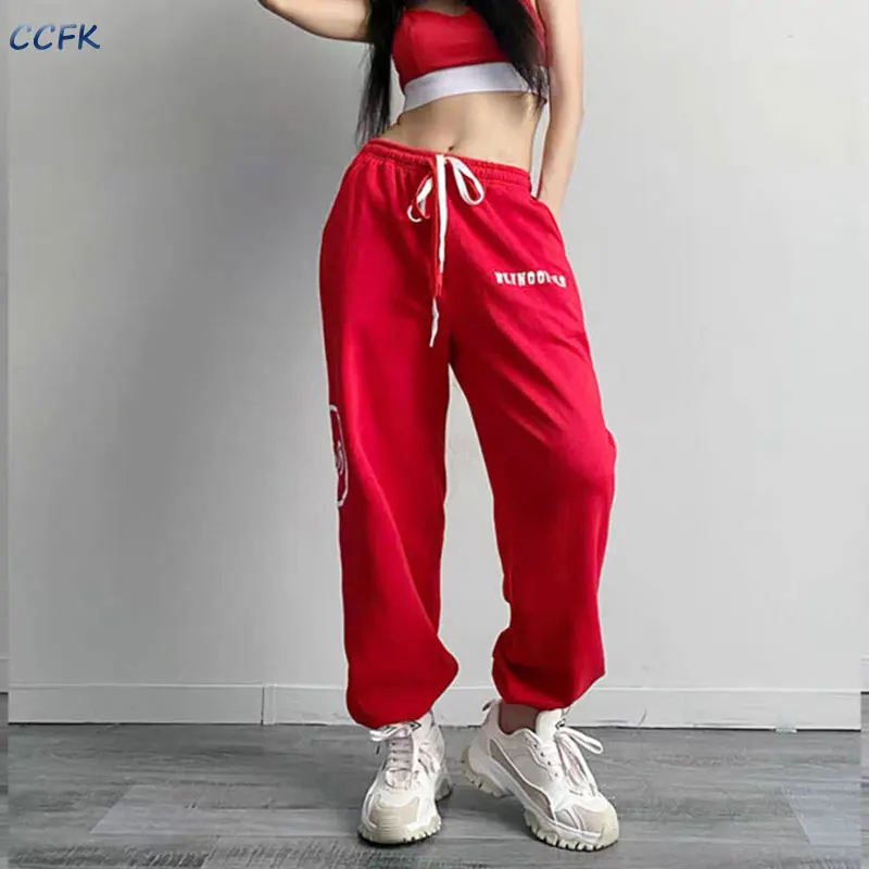 Hip Hop Casual Baggy Pants Women Red Joggers Sweatpants Female Trousers  Korean Style High Waist Pants Y2k Harajuku Streetwear - Pants & Capris -  AliExpress