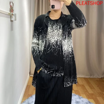 

Miyake Pleated WOMEN'S Suit 2020 Spring New Style Large Size Slimming Short Sleeve T-shirt + Single Breasted Coat Two-Piece Set