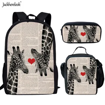

Jackherelook 3pcs/Set Lovely Giraffe Patterns School Bags for Childerns Girls 3D Canvas Fashion Children's Bags Primary Student