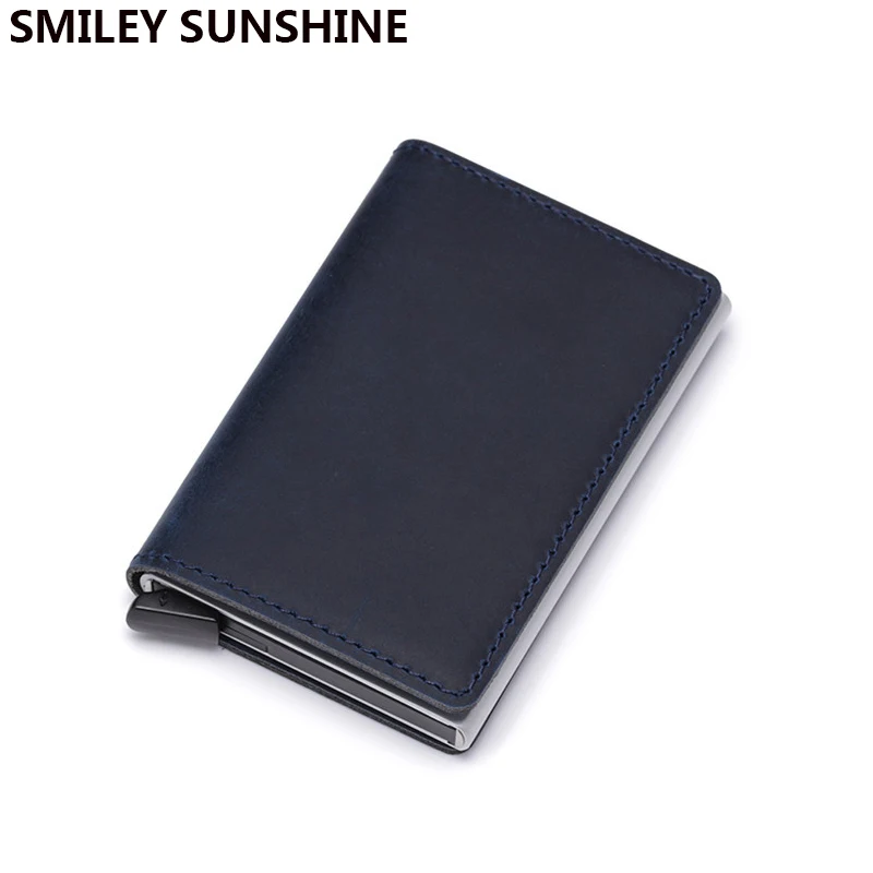 Rfid Blocking Genuine Leather Metal Business Credit Card Holder Wallet Men Cardholder Case Box Bag bank id card holder sticker | Багаж и