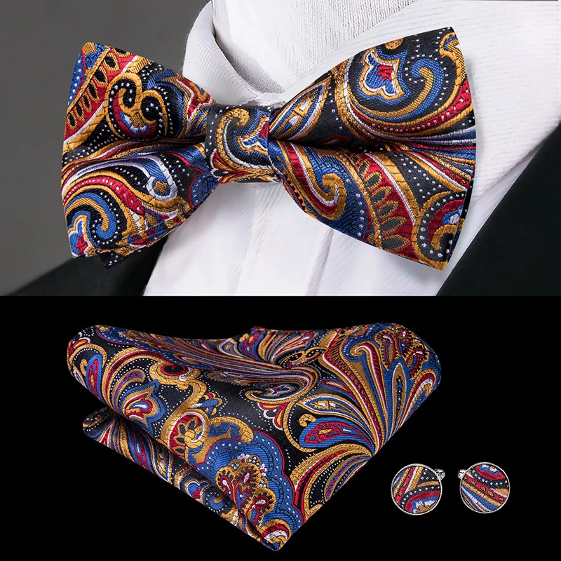 Hi-Tie, шелковые, для взрослых, мужские подтяжки, набор, кожа, металл, 6 зажимы подтяжек, золотой, коричневый, Пейсли, Роскошные, мужские, эластичные, свадебные подтяжки