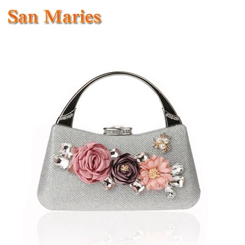 

San Maries Charming Floral Rhinestones Clutches Women Handbags Chain Shoulder Bags Dress Party Purse Wedding Wallets Luxury