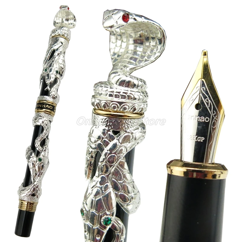 Jinhao Metal Ancient Silver Snake Cobra 3D Pattern Texture Relief Sculpture Medium Nib Fountain Pen Office School Stationery nurse medical pattern doctor watercolor navy texture backpack kids student school bookbag daypack kindergarten primary bag