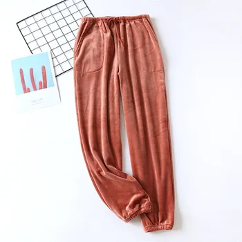 

JULY'S SONG 2020 Flannel Long Sleep Warm Winter Bottoms for Women Pajamas Loose Solid Color Elastic Waist Pants Female Homewear