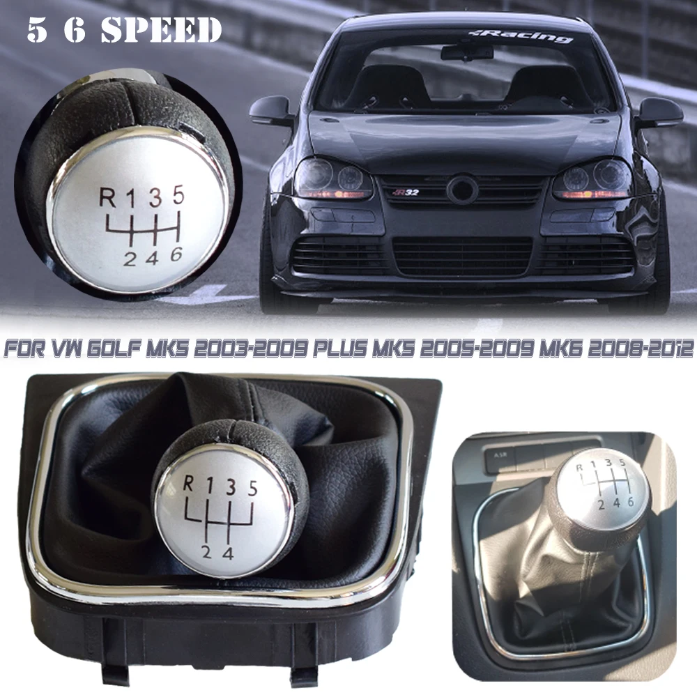 

Manual 5 6 Speed Gear Shift Knob Lever HandBall For Volkswagen Golf MK5 03-09/PLUS MK5 05-09/MK6 08-12 Gaiter Boot Leather Cover