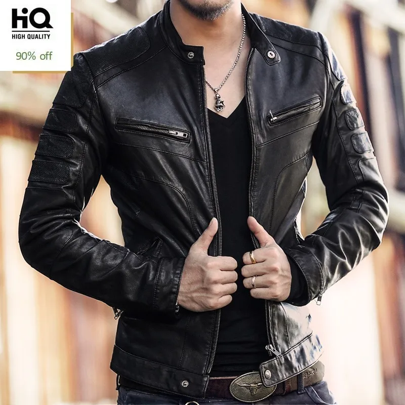 

Italy Motorcycle Men Washed Goat Genuine Leather Short Jacket Slim Fit Sheepskin Real Leather Vintage Biker Coat Aviator Jacket