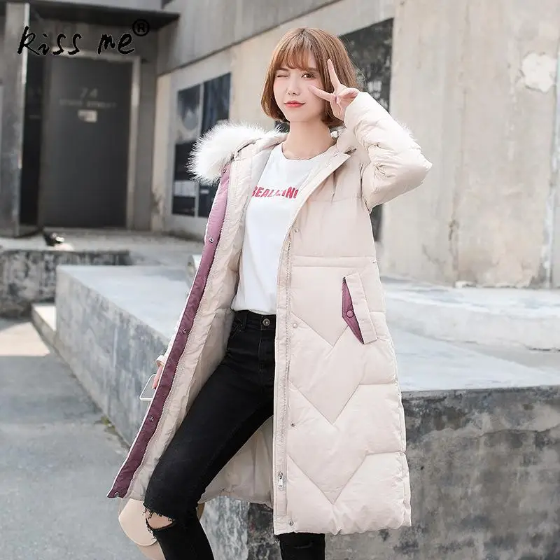 off white Модные однотонные сапоги до середины, длинная куртка-пуховик для девочек, длинный пуховик для девочек зимние Термальность с пуховой курткой с капюшоном Для женщин Мода Повседневное теплое хлопковое пальто на талии Управление куртка - Цвет: off white
