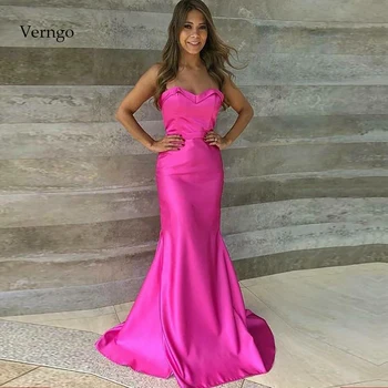 

Verngo Mermaid Evening Dress Rose Red Formal Dress Stain Simple Evening Gown Vintage Dress Party Vestidos Elegantes