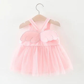 

Flofallzique Baby Newborn Girl Dress With Pink Suspenders Behind Wings. Toddler Kid Clothes For Party Wedding Festival