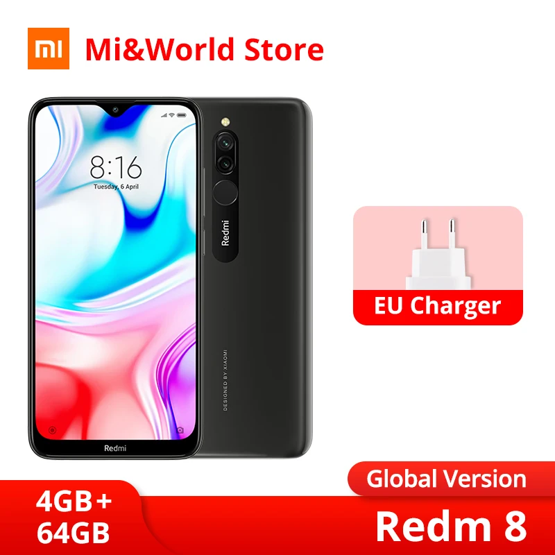 Мобильный телефон Xiaomi Redmi 8 с глобальной версией, 4 Гб ОЗУ, 64 Гб ПЗУ, Восьмиядерный процессор Snapdragon 439, двойная камера 12 МП, аккумулятор 6,22 дюйма, 5000 мАч