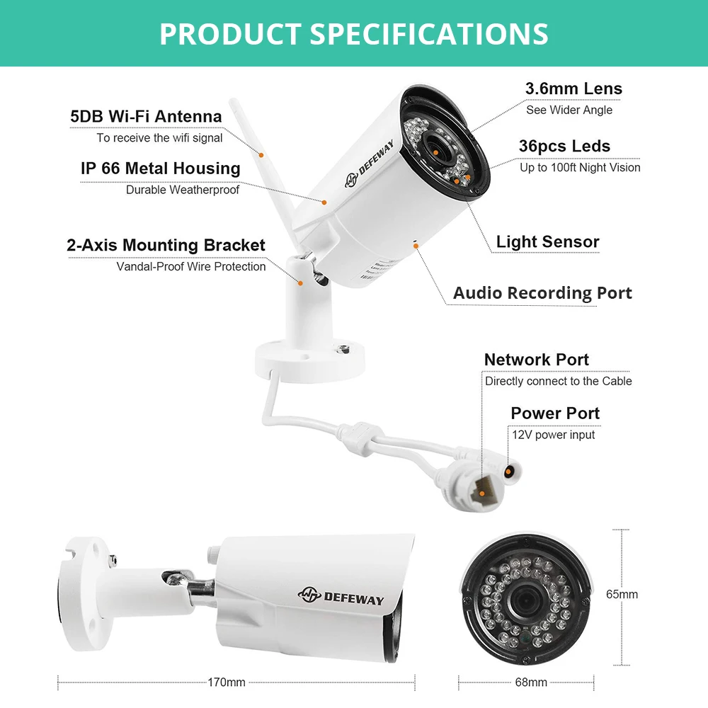 DEFEWAY беспроводная Wifi камера с аудио 4CH 1080 P HD NVR H.265 домашний комплект видеонаблюдения 2.0MP 4 шт камеры