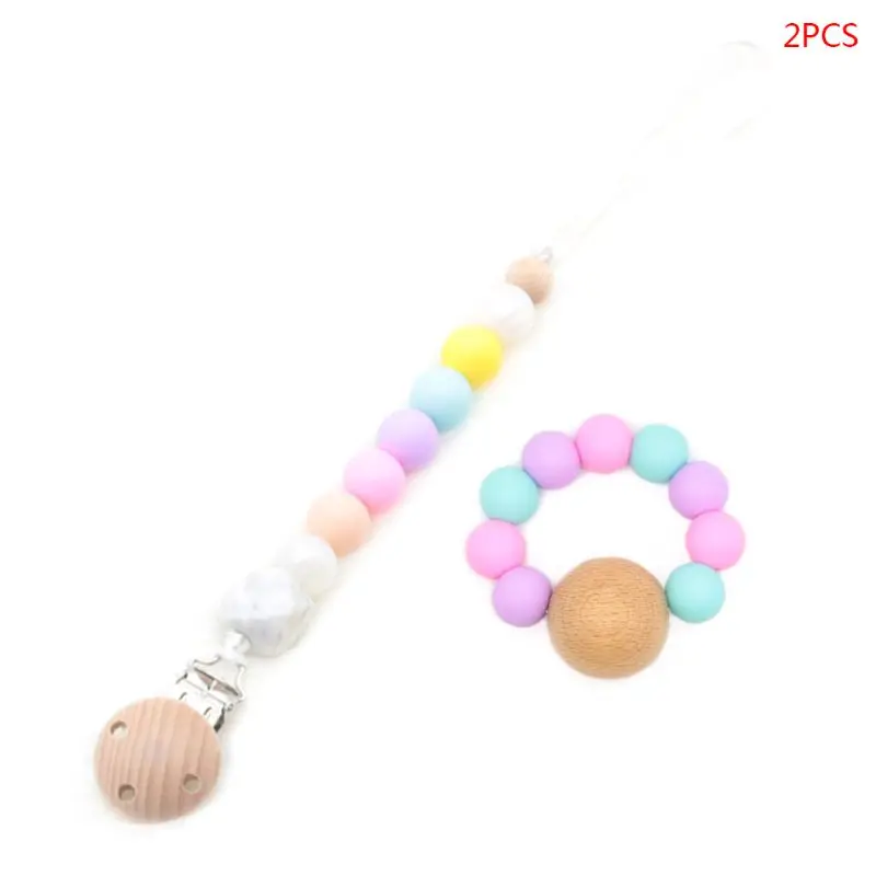 Детские молярные браслет соска цепь клип набор младенцев силиконовые бусины деревянные кольца H37A