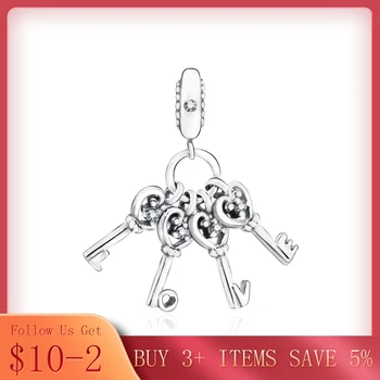 

Real 925 Sterling Silver Keys of Love Dangle Fit Original Pandora Bracelet&Bangle For Women Birthday Fashion Jewelry Gift
