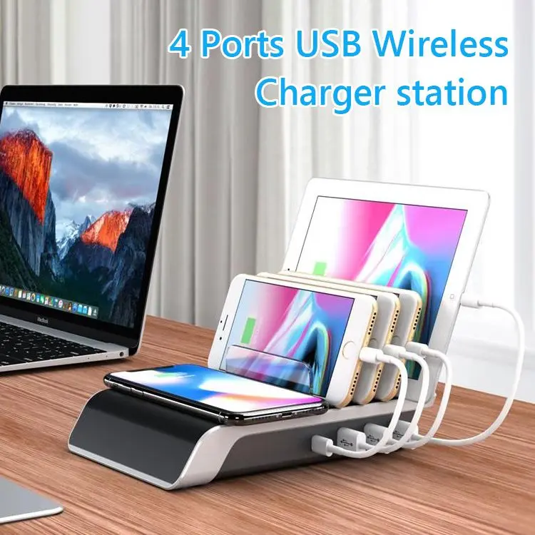 Qc 3.0 Fast Wireless Charger For Iphone Samsung Quick Charge Multi Usb Port Charging Dock Station Desk Phone Holder Cargador