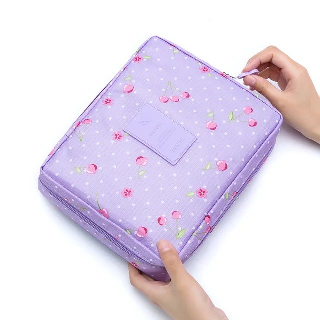 Outdoor Girls Make up Organizer Cases Women Cosmetic Bag Waterproof Female Storage Makeup Cases Purple Cherry