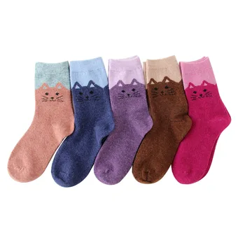 

3pairs Women Socks Soft Casual Cartoon Sport Gift Winter Warm Accessories Thickened Cute Cat Adults Knit Artificial Wool Daily