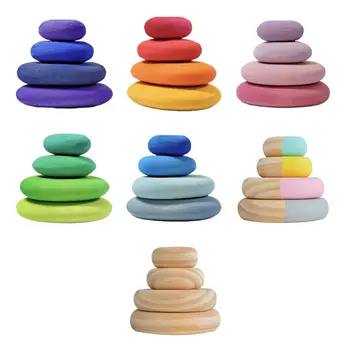 

Children Wooden Rainbow Flat Stone Stacking Game Building Block Kids Creative Educational Toy