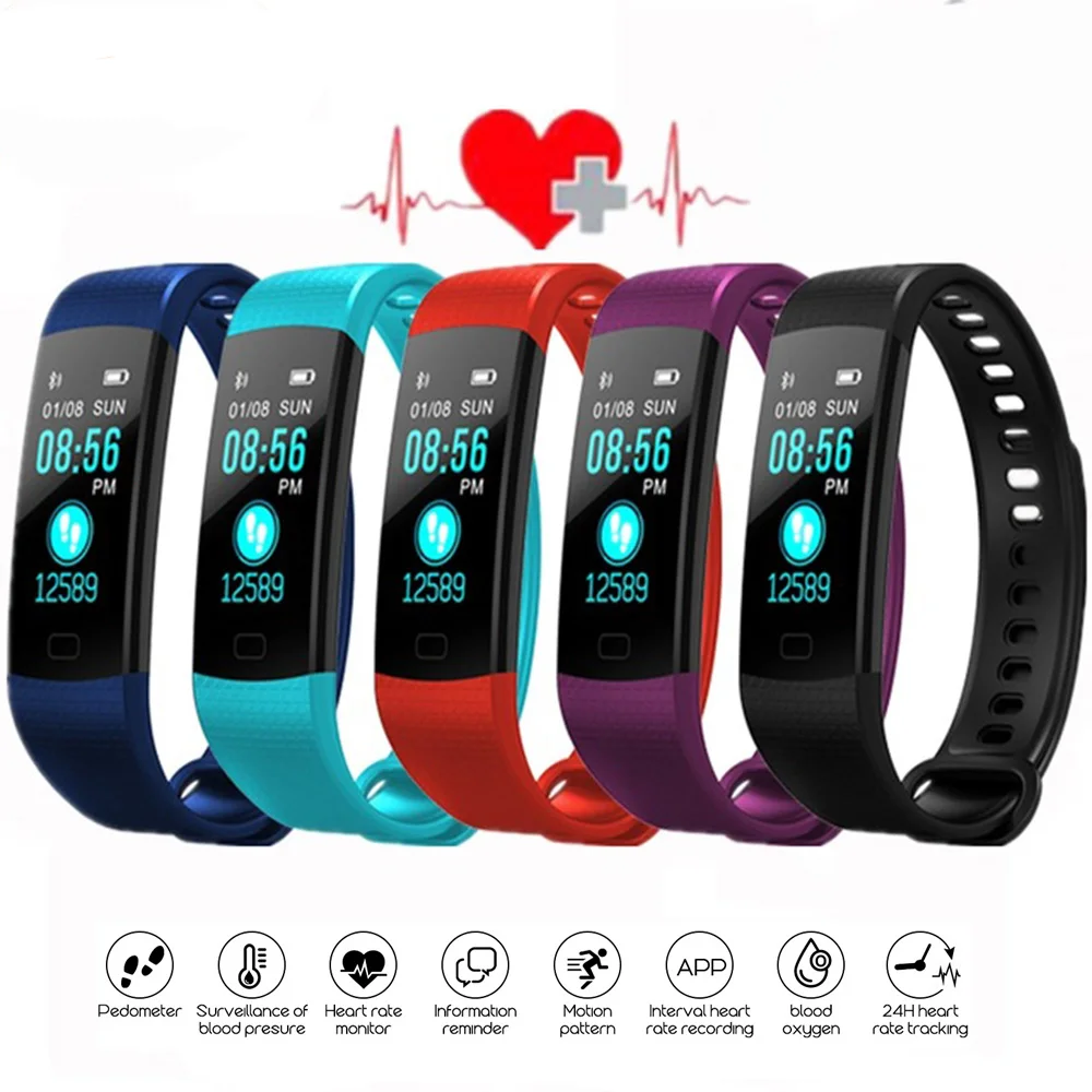 

Bluetooth Smart Bracelet Color Screen Y5 Smartband Heart Rate Monitor Blood Pressure Measurement Fitness Tracker Smart Watch Men