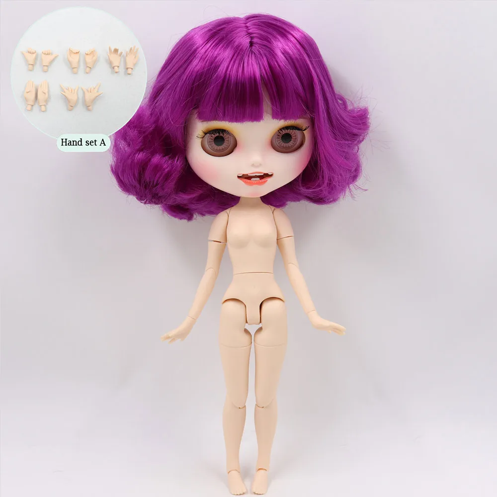 Ледяной обнаженный Blyth кукла No. BL732 фиолетовые волосы резные губы открытый рот матовые индивидуальные лицо соединение тела 1/6 bjd - Цвет: like the picture
