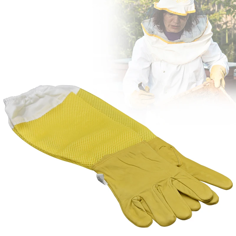 

Beekeeper Prevent Gloves Protective Sleeves Ventilated Professional Anti Bee for Apiculture Beekeeper Beehive Yellow mesh
