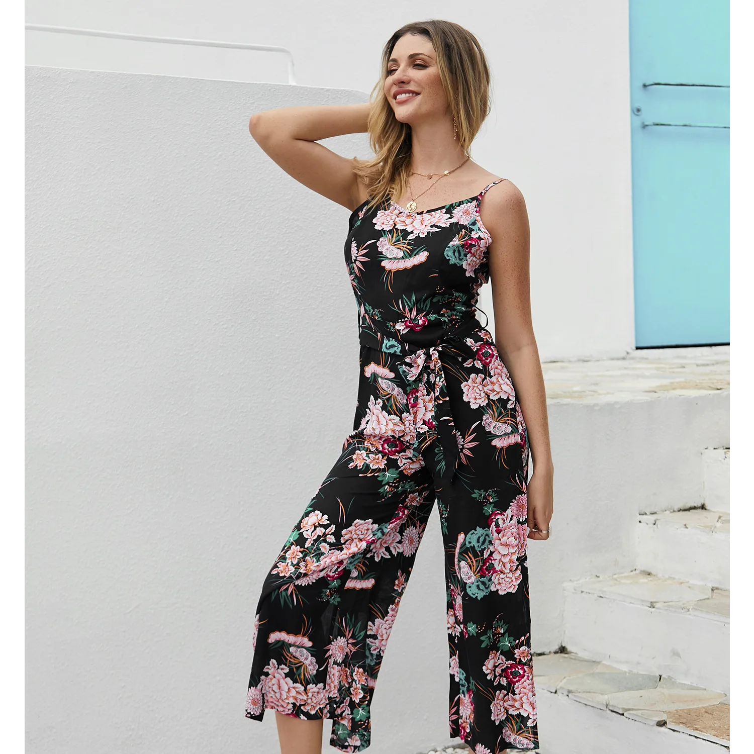 

2020 new Beach Style flower jumpsuit women summer sleeveless Backless rompers one piece tops plus size clothes Casual jumpsuits