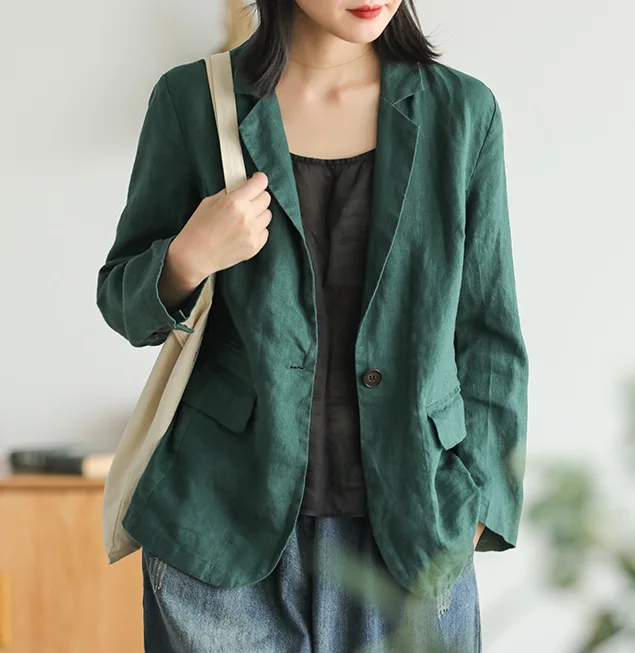 

A Few Slices of Origional 2019 Autumn New Style Literature And Art Slimming Flax One-Button Tops Loose-Fit Long Sleeve Suit Jack