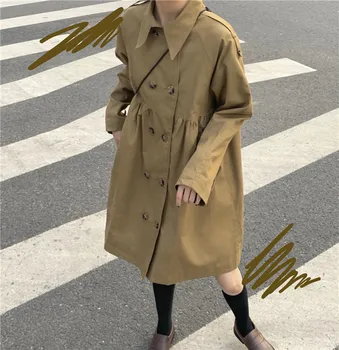 

Photo Shoot 201 WOMEN'S Dress Autumn Retro Peter Pan Collar Loose-Fit over-the-Knee Double Breasted Mid-length Trench Coat Women