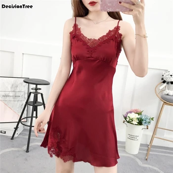 

2020 sexy night dress sleepwear women lingerie sexy lace v neck night dress nightwear for women ladies silk lingerie nightgowns