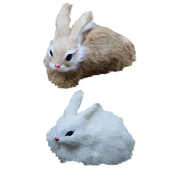 

2 Pcs 15cm Mini Realistic Cute Plush Rabbits Fur Lifelike Animal Easter Bunny Simulation Rabbit Toy Model Birthday Gift(Khaki &