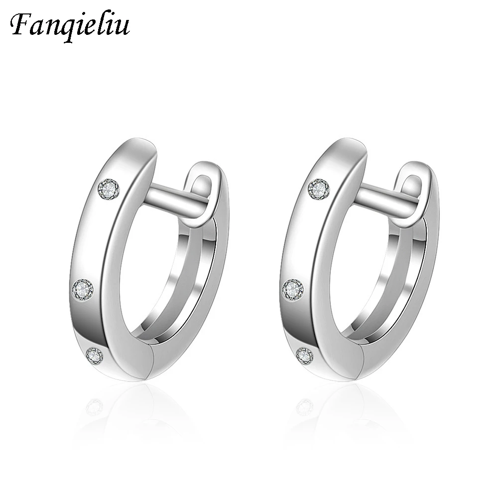

Fanqieliu Solid 925 Sterling Silver Hoop Earrings Girl Crystal Hoops For Women Rose Gold Silver Fine Jewelry Earring FQL20383