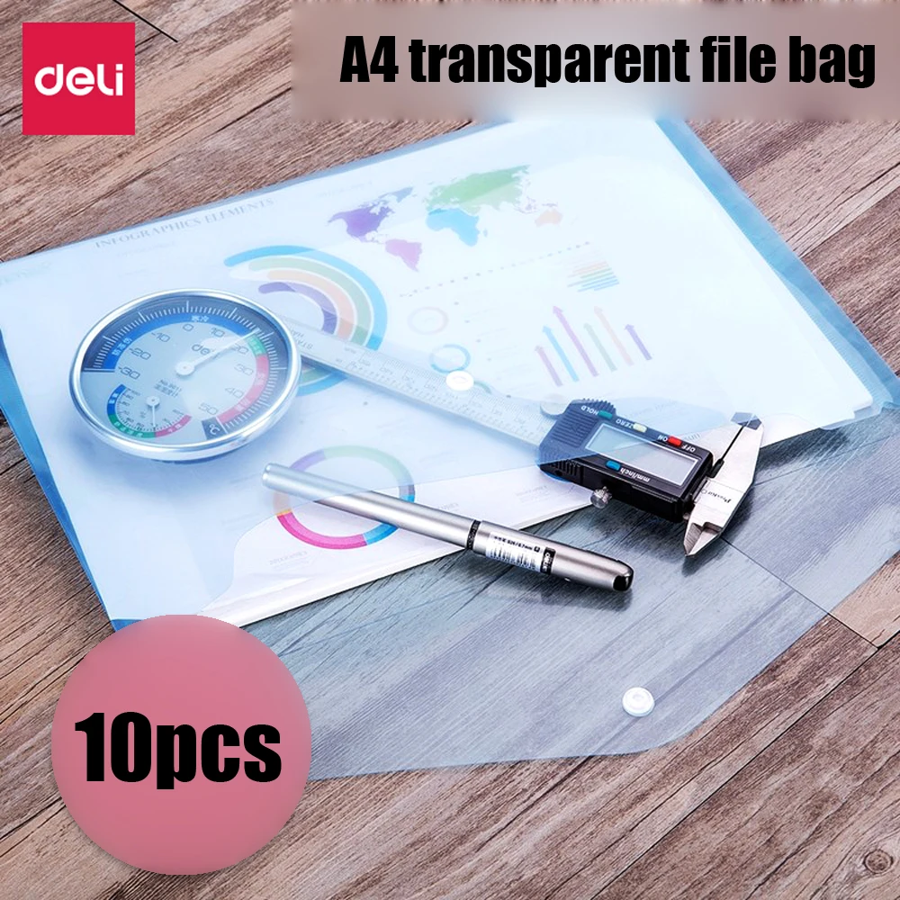 

10pcs/pack Transparent File Bag A4 Thicken Document Snap Bag Card Bills Clips Waterproof Plastic Data Storage Folder Dropship