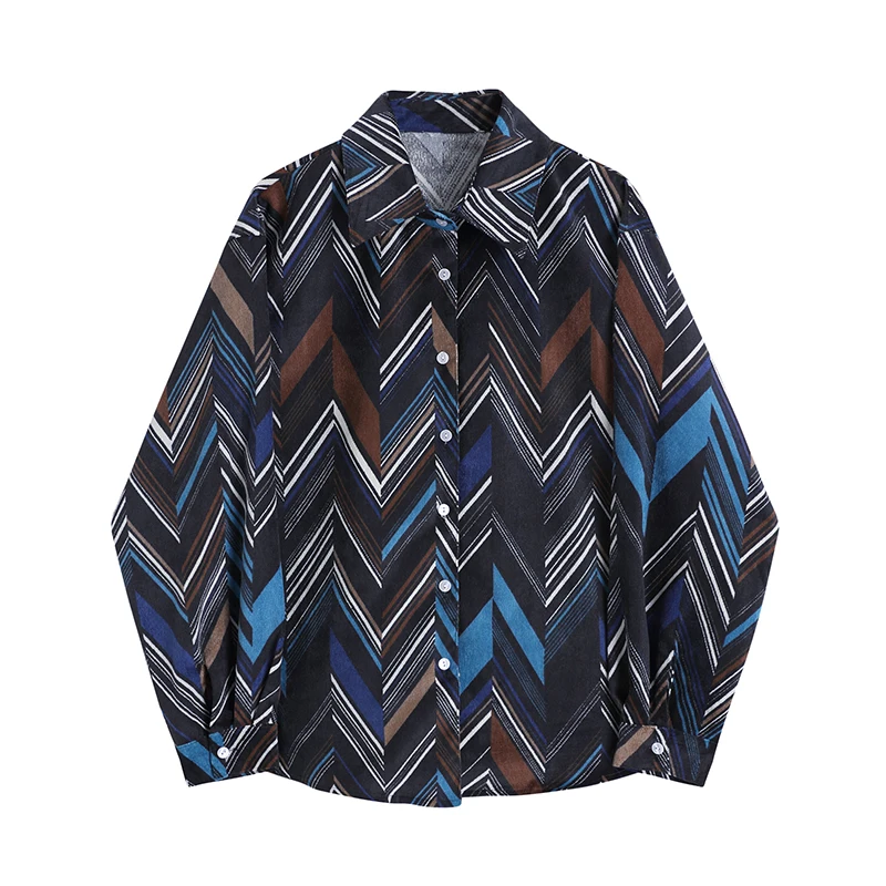 

Women's long sleeve top corduroy shirt women's retro loose tie-dye outer wear shirt tide autumn winter 2020