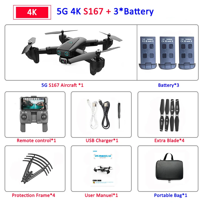 S167 складной Профессиональный Дрон с камерой 4K HD селфи 5G gps WiFi FPV широкоугольный Радиоуправляемый квадрокоптер Вертолет игрушка E520S SG900-S - Цвет: 5G 4K 3B Bag