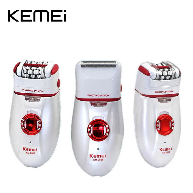 KM-2668 2in1 Women electric trimmer Shave hair removal Epilator callous Remover Velvet Smooth Waterproof Dual Head Hair Removal