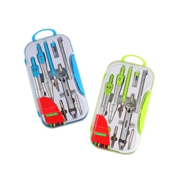 Ensemble de 9 pièces de géométrie, boussole en métal, ensemble d'outils de précision avec boîte de rangement incassable pour étudiants, fourniture de dessin 