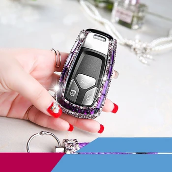 

2020 with diamond car key case For Audi A4 B9 Q5 Q7 TT TTS 8S 2016 2017 car styling Remote Control Case accessories Car Holder