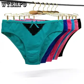 

WTEMPO 6 Pcs/Lot Briefs Woman Underwear Cotton Plaid Female Girls Sexy Panties