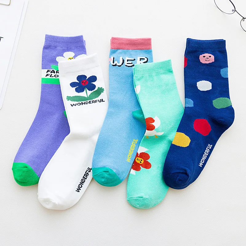 Забавные женские носки Harajuku милые носочки для девочек Цветочный ...