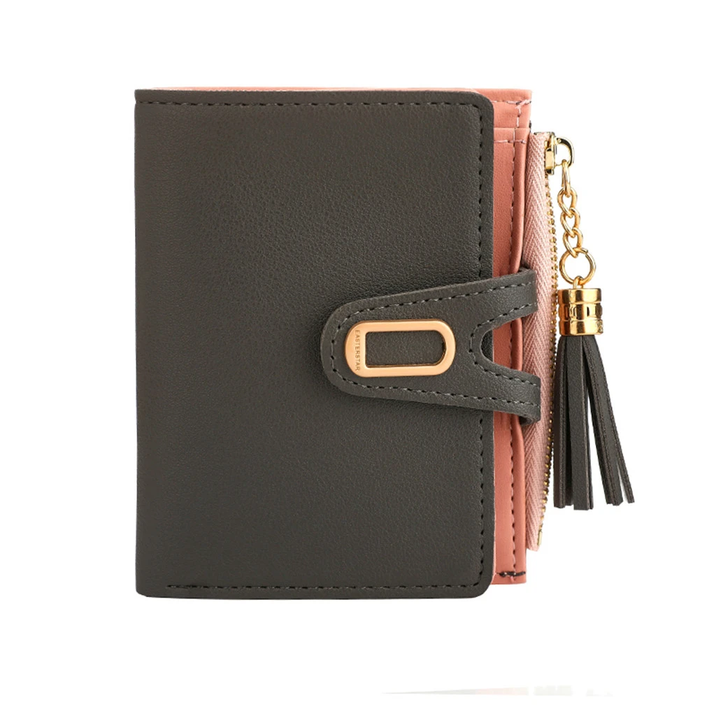 Women Wallets Small Fashion Lovely  Leather Purse Hasp Ladies Card Bag Elegant Solid Color Clutch Zip Female Handbag Clip 819