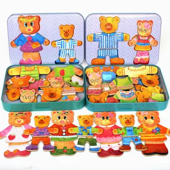 

Free shipping Magnetic bears dressing game toys for children, Baby wooden Dress Changing puzzles Kids Early Training puzzle toys
