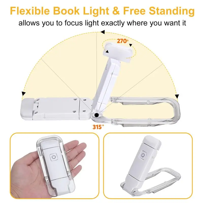 Mini LED Clip Book Light USB Rechargeable Brightness Adjustable