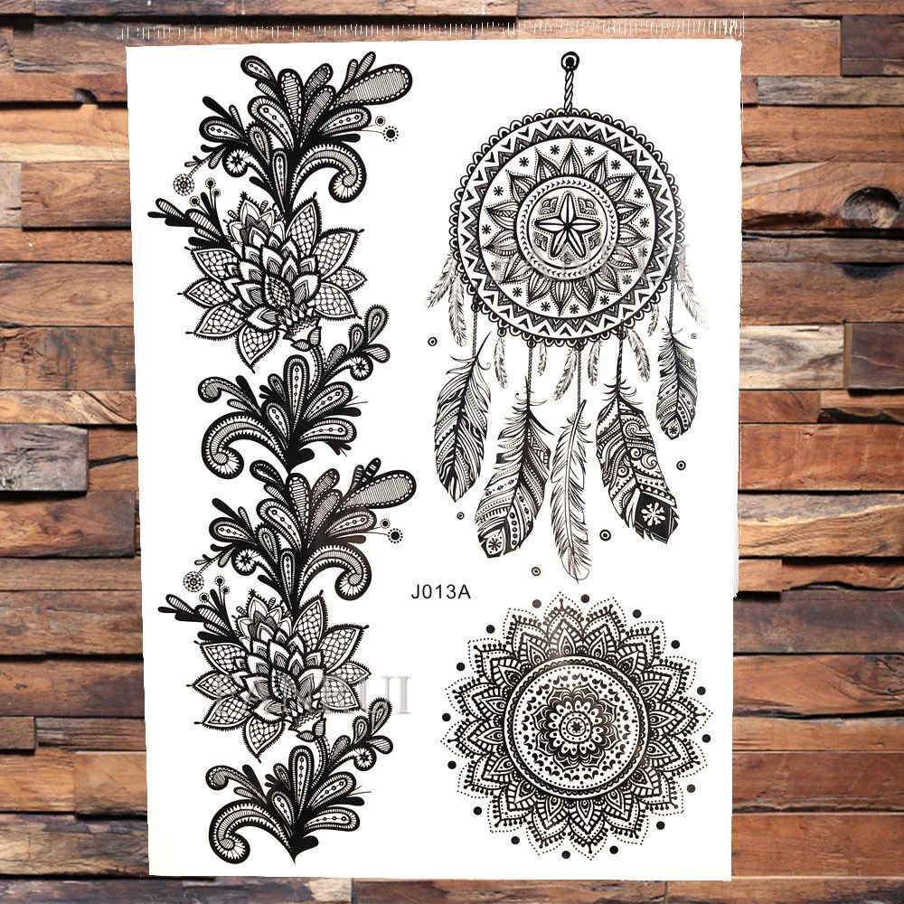 FANRUI Ловец снов черная хна временная татуировка наклейка Mehndi слон Хамса рука поддельные татуировки водонепроницаемый боди-арт Пользовательские Татуировки