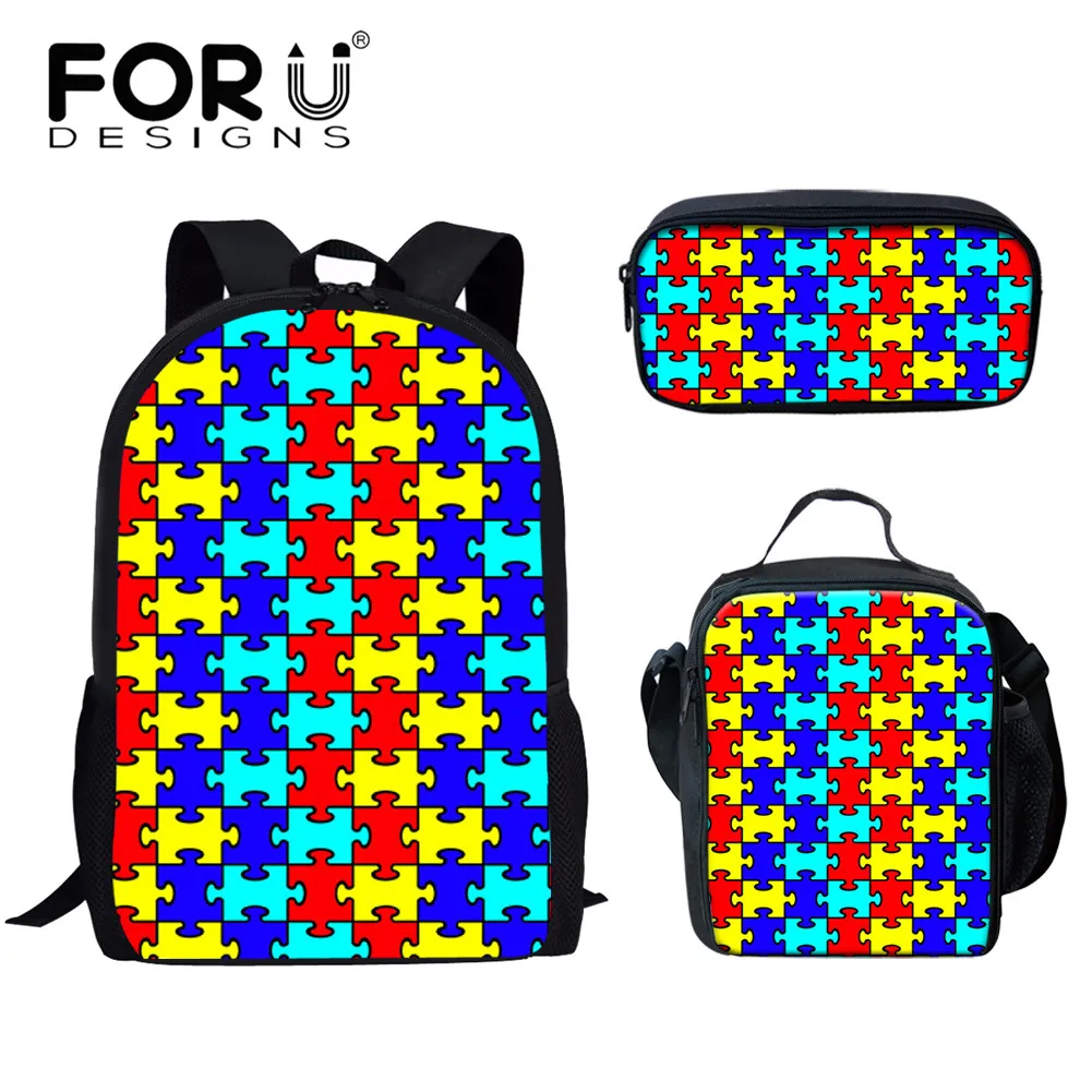3Pcs Set Children School Bags Large Capacity Schoolbag Colorful Puzzle Pattern Backpack for Primary Student mochilas