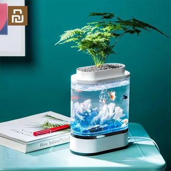

YouPin Geometry Mini Lazy Fish Tank USB Charging Self-cleaning Aquarium with 7 Colors LED Light Home Office Aquarium