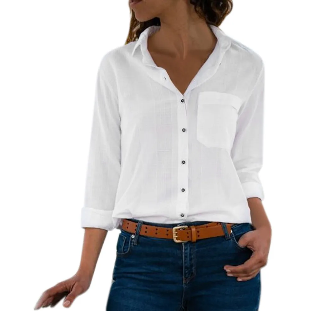 Blusas Женский, с длинным рукавом отложной воротник Топы Блузки Офисная Женская белая блузка рубашка Женская рабочая одежда рубашки блузка плюс размер
