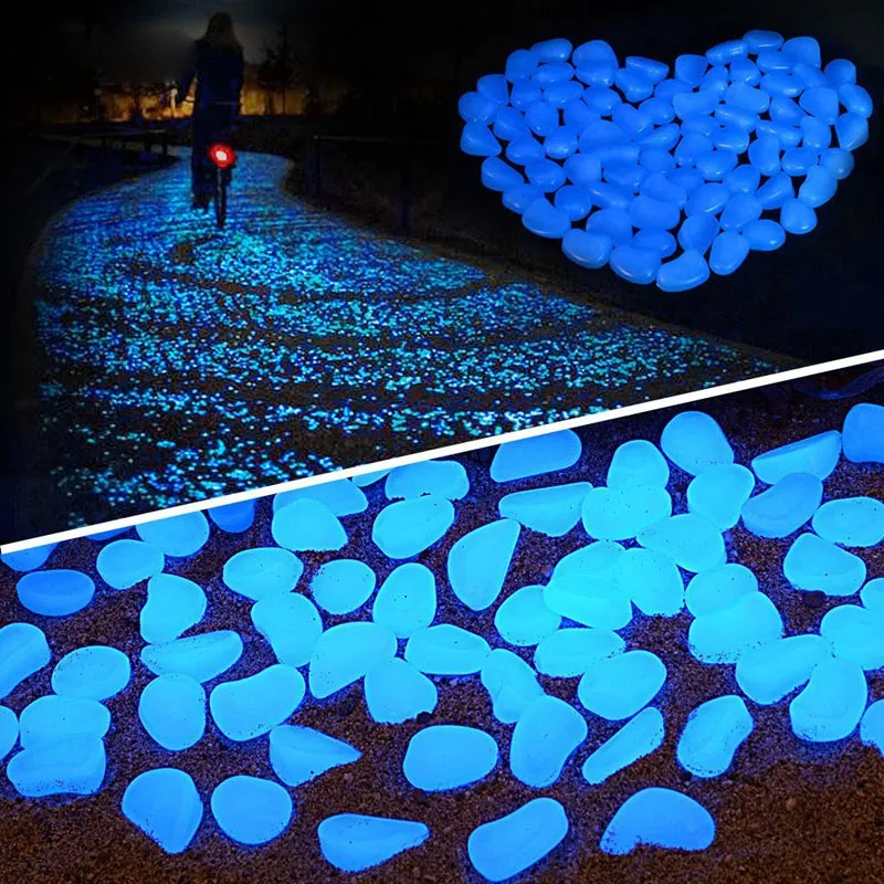 100 pcs piedras luminosas piedras fluorescente decorativas guijarros para decoración de acuario Fish Tank Grava entrada caminos y jardín decoración