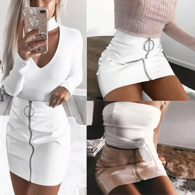 

Women Fashion High Waist Pleated Stretch Zipper Short Pencil Bodycon Mini Skirt Party Club Wear